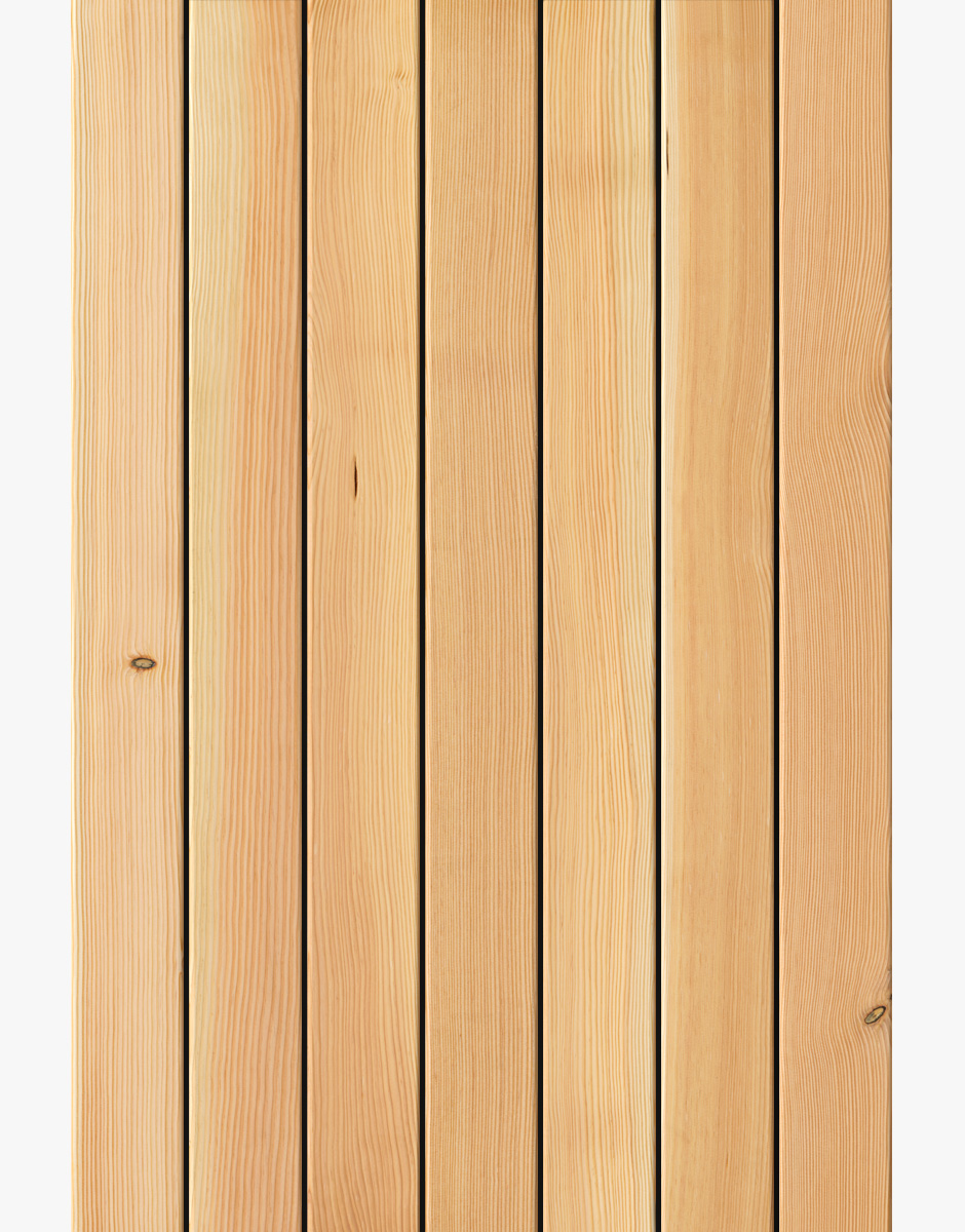 Terrassendiele kollin: Draufsicht auf Terrassendielen Douglasie Kollin in 110mm Breite. Dielen astarm, astfrei.