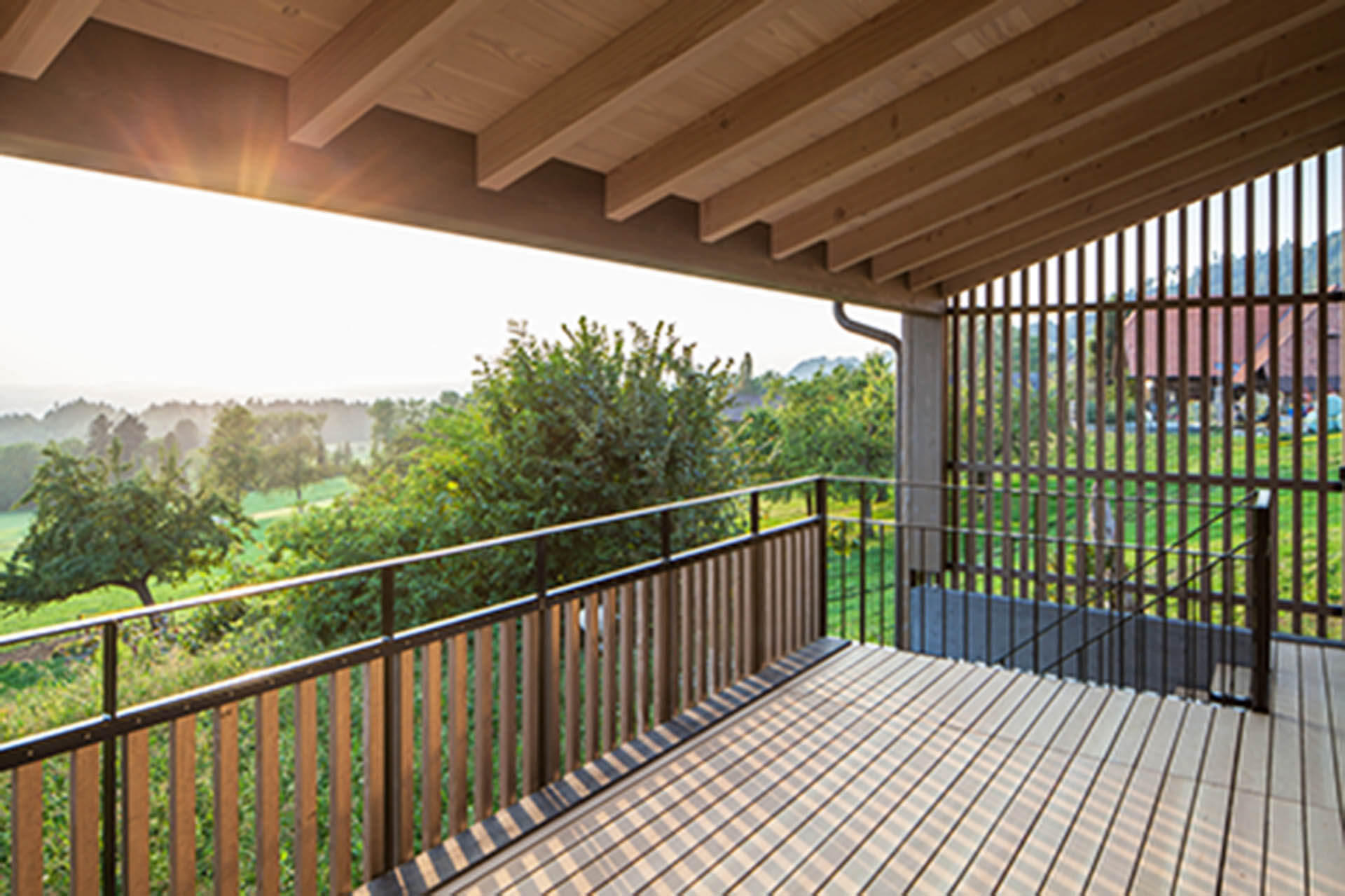 Narrow terrace boards of Douglas on a large balcony